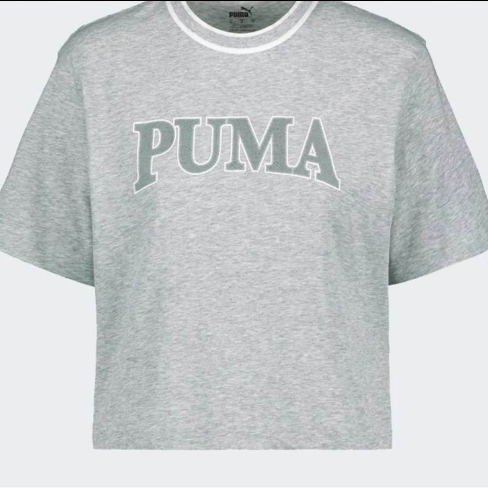 PUMA Squad Graphic Cropped Tee – Women’s Heather Gray Athletic Crop Top Size L